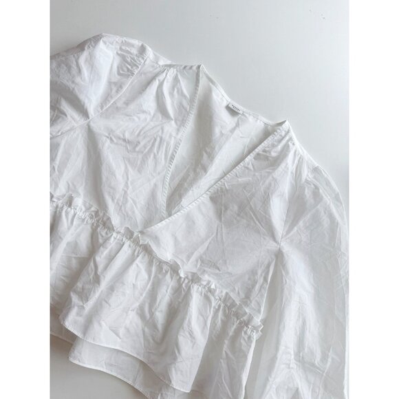 Aritzia SUNDAY BEST Jinx White Taffeta V-Neck Babydoll Peplum Blouse, Size M - Picture 6 of 13